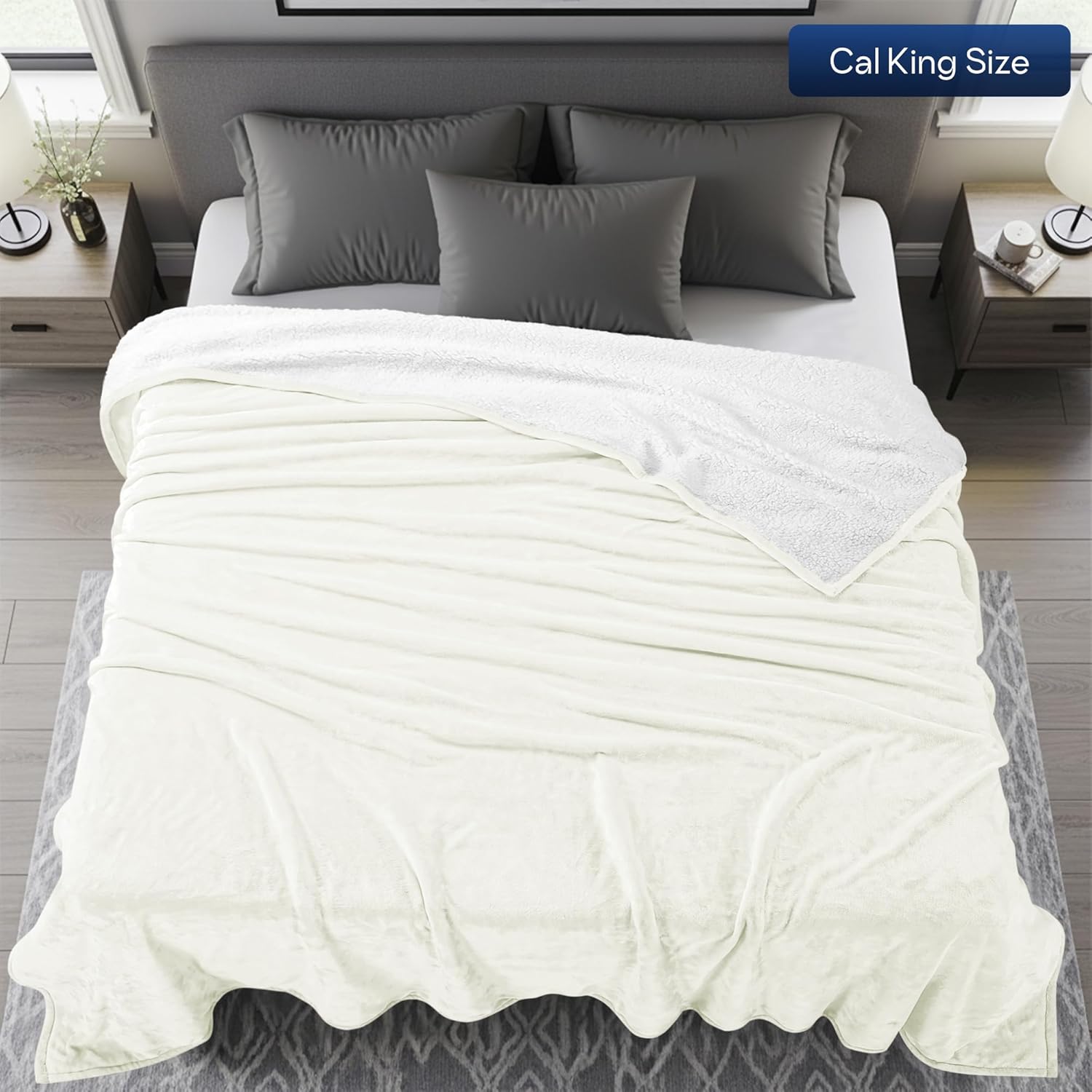 Utopia Bedding Sherpa Blanket California King Size (Ivory, 102x96 Inches) - Soft Plush Fleece Reversible Blanket for Bed, Sofa, Couch, Camping and Travel California King (102x96 Inch) Ivory 1