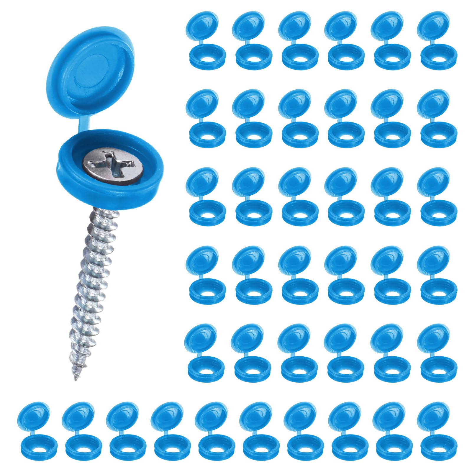 M METERXITY 200-Pack Plastic Hinged Screw Cover Caps, 5mm Shutter Screws with Caps, Fold Snap Washer Covers, Washer Flip Protection Covering M3 M4 M5 Screws Heads [Blue]