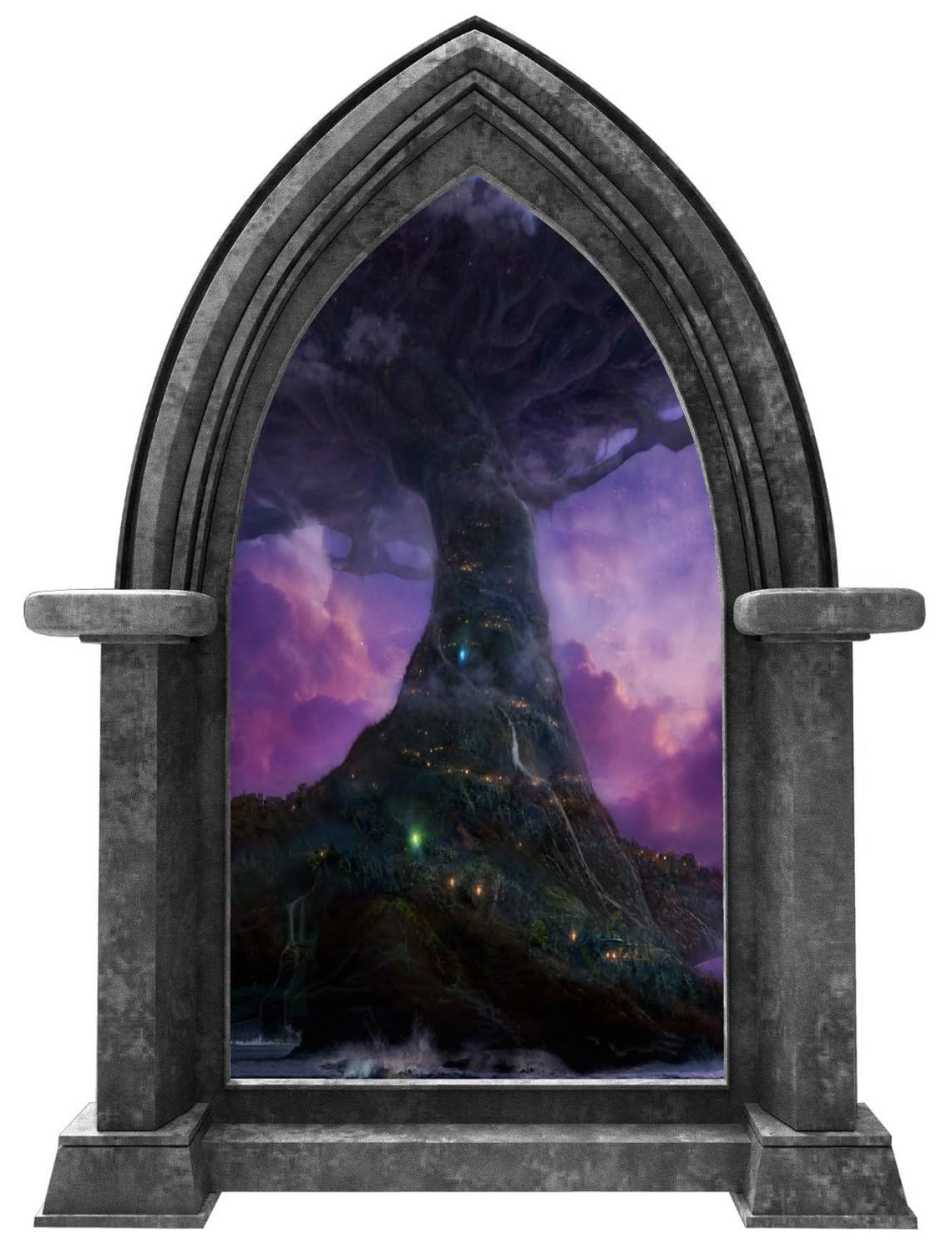 24 inch Castle Scape Elf Tree Village 2 Granite Castle Window Wall Decal Removable Peel and Stick Medieval Fantasy Decor