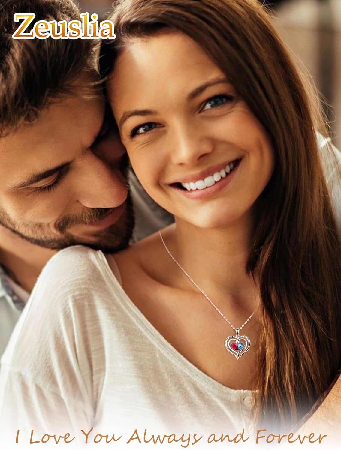 Valentine's Day Gifts for Wife 925 Sterling Silver Double Birthstone Pendant Necklaces I Love You for Always and Forever Necklace Anniversary Birthday Gifts for Wife Girlfriend Mom Her