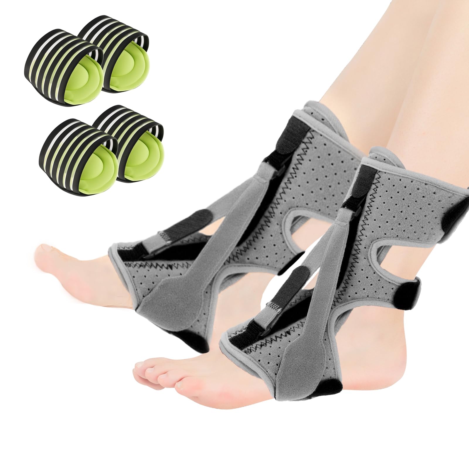 plantar fasciitis night splint, upgraded 3 adjustable straps design achilles tendonitis brace for plantar fasciitis relief, achilles tendonitis, foot drop, night splint for women & men (2)