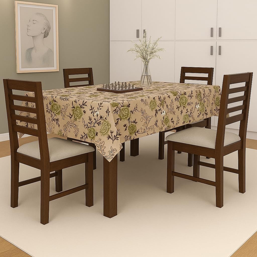 Waterproof Tablecloth – Floral Printed Polyester with Inner PVC Coating – Square Table Cover for 4 Seater – Stain & Spill Resistant Dining Table Cloth (Sandal, 56 X 56)