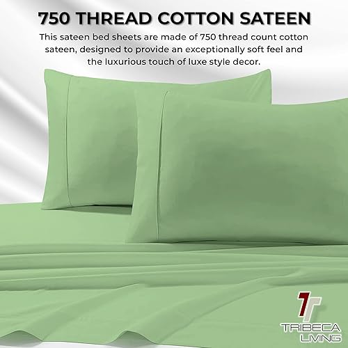 Miniatura 10 de Tribeca Living Juego de sábanas y fundas de almohada, tamaño King, de satén de algodón suave, bolsillo extra profundo, 750 hilos, ropa de cama de