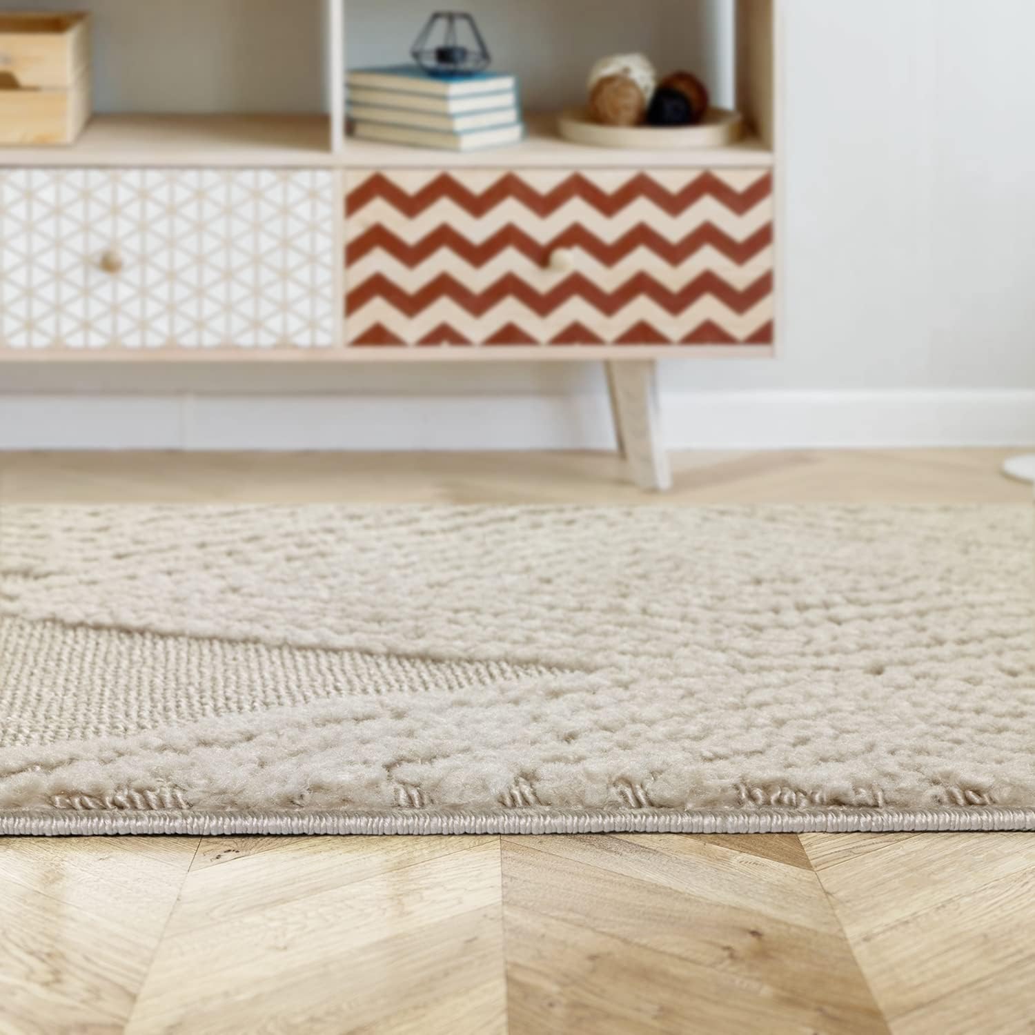 Antep Rugs Palafito 2x4 Geometric Shag Diamond High-Low Pile Textured Indoor Area Rug (Beige, 2' x 4')