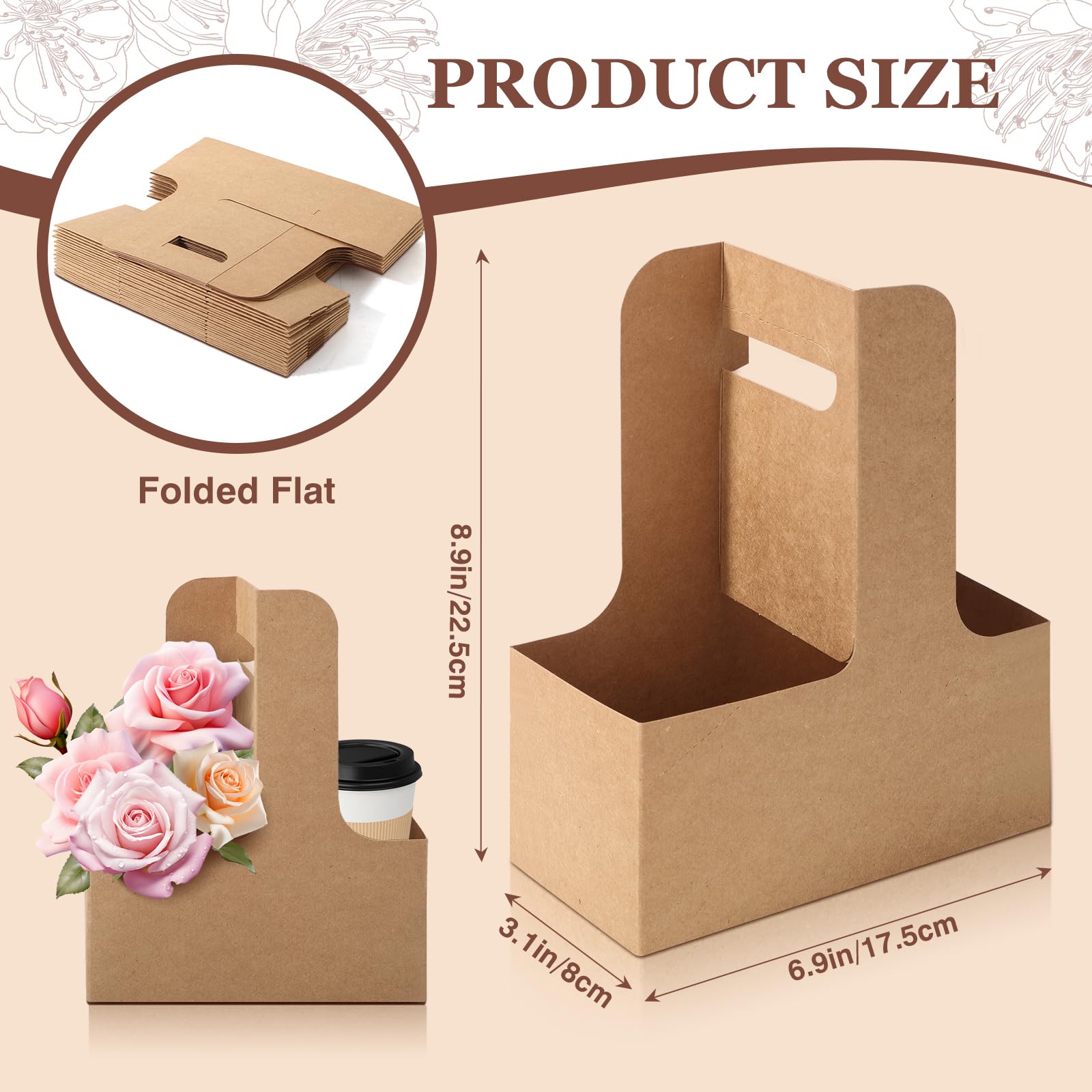 Uxcell Drink Carrier With Handle, 25 Pcs Kraft Paperboard 2 Cup Holder For Hot Or Cold Drinks - View #11