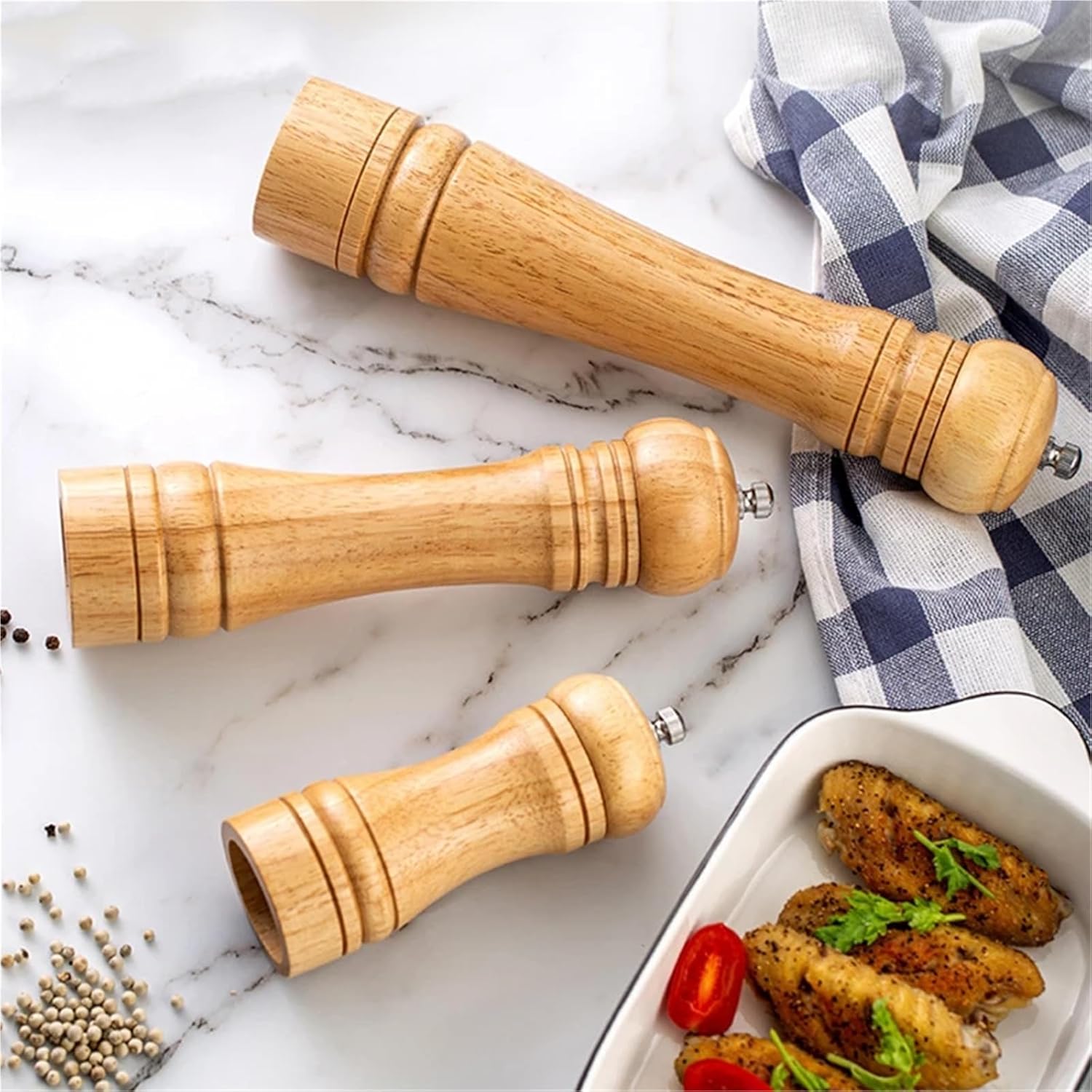 5/8/10 Inch Solid Wood Salt and Pepper Mills, Adjustable Ceramic Grinder for Spices & Grains(B 8inch)
