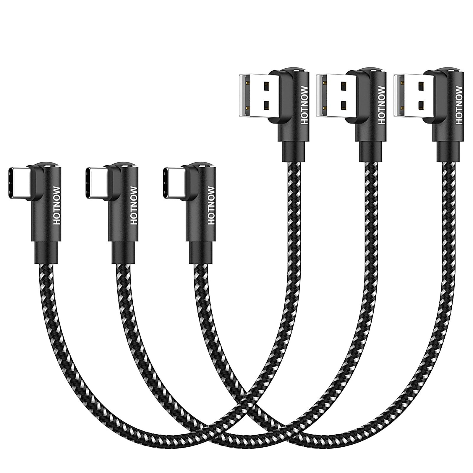 短い 0.15m USB C ケーブル 直角、HOTNOW [3 本 15cm] ポータブル USB-C 充電 ナイロン編組高速充電コード Galaxy S25 S23 S8 Plus Note 9 8、iPhone 16 15、パワーバンクおよびその他の Type-c デバイス用 (3, 黒, 15cm)
