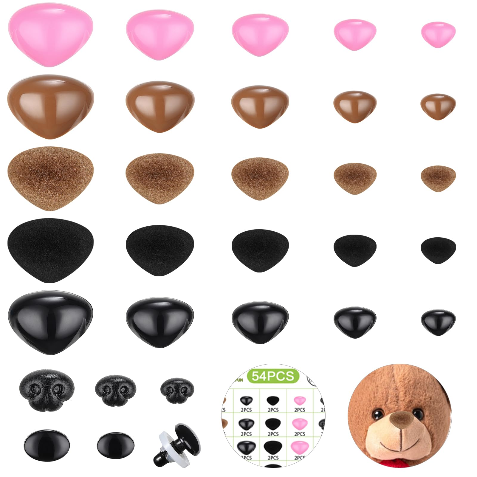 MUCUNNIA 108pcs 15-30mm Safety Noses for Crochet Animals with Washers