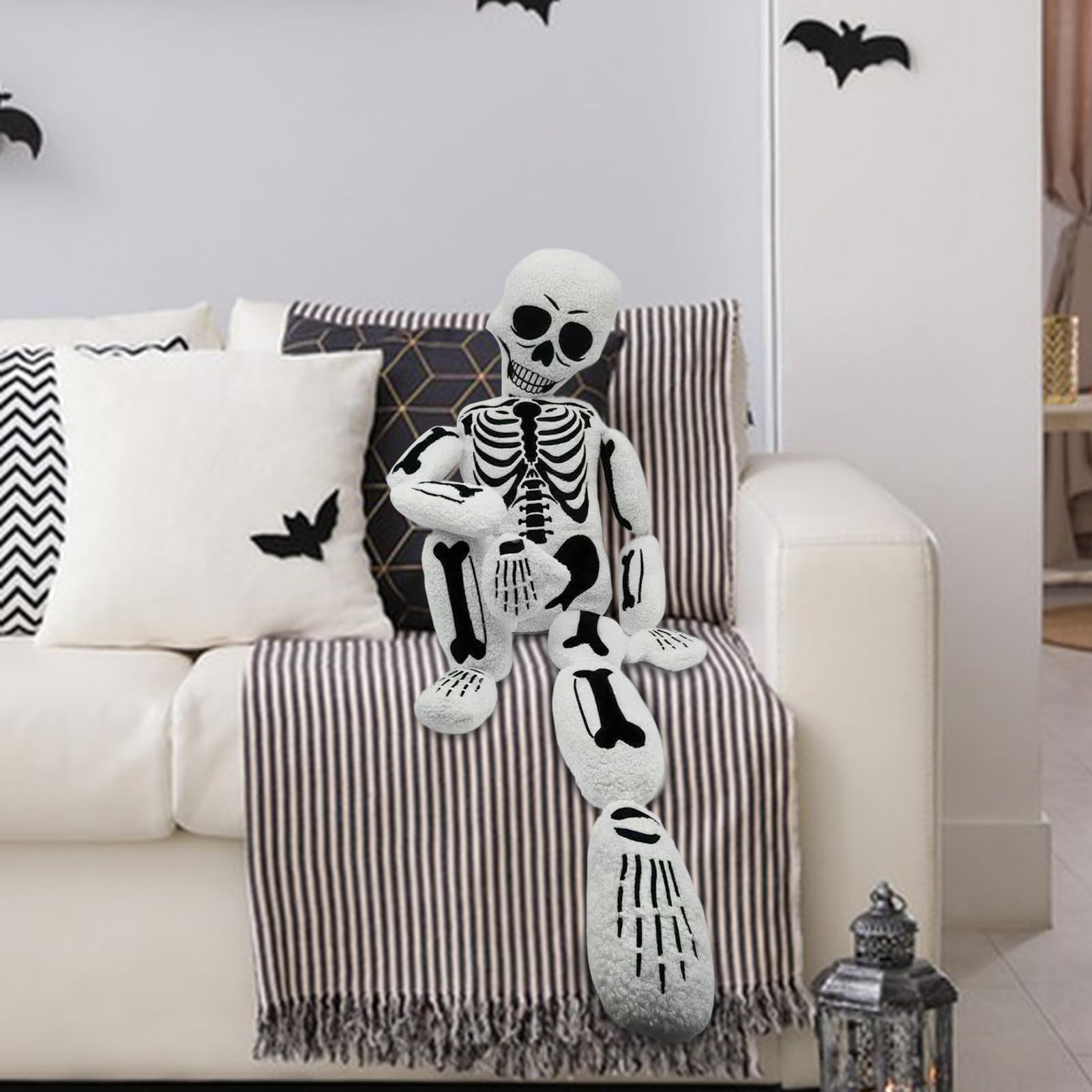 Generico Cuscino Scheletro Halloween Teschio in peluche morbido realistico | Cuscino Scheletro Intero Halloween Per Divano Casa Camera Da Soggiorno Dormitorio Appartamento
