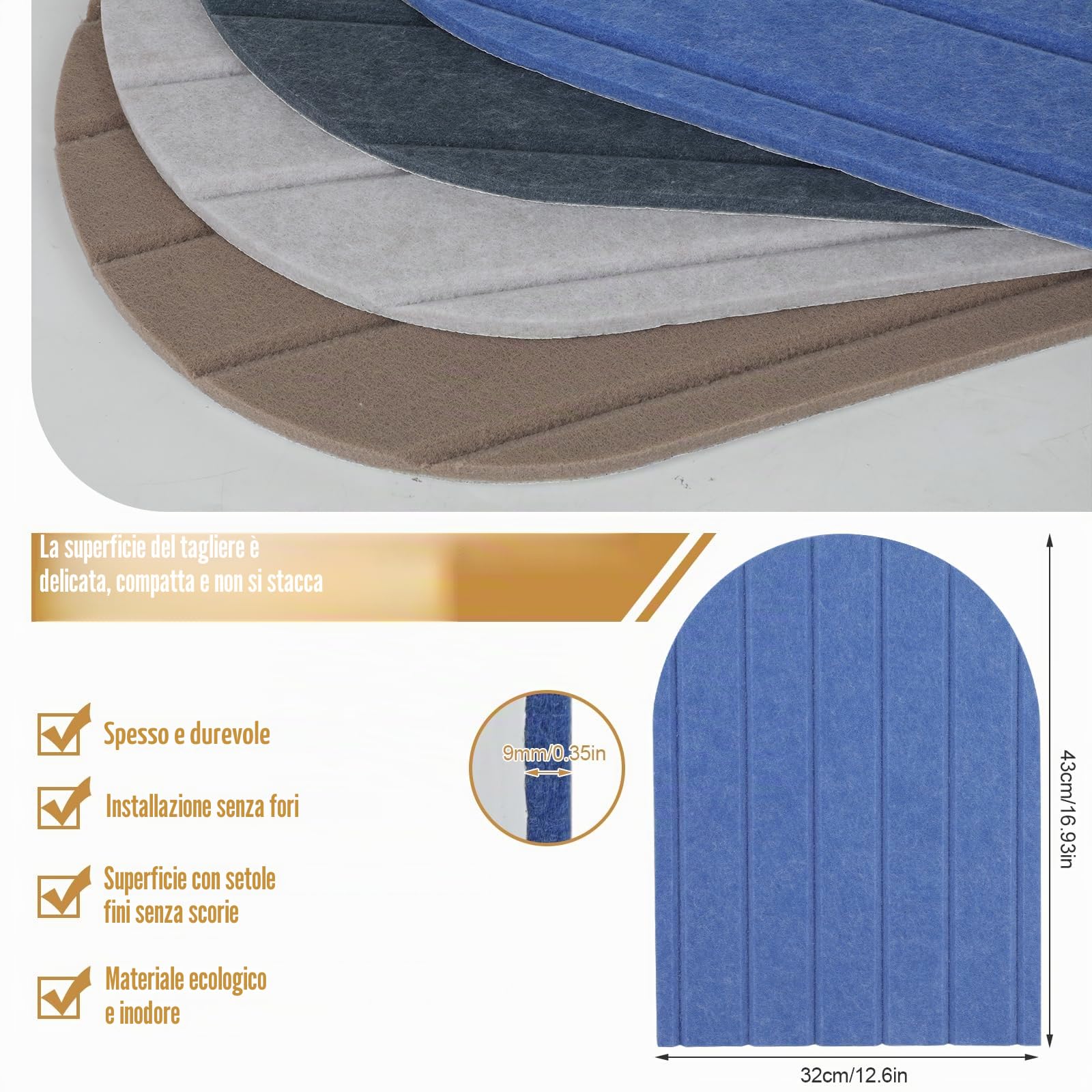 3D Pannelli murali, 4 pezzi da 32x43 cm, pannelli decorativi in feltro autoadesivi anticollisione per la protezione delle pareti, imbottitura murale per camera da letto, cameretta per bambini (Blu)