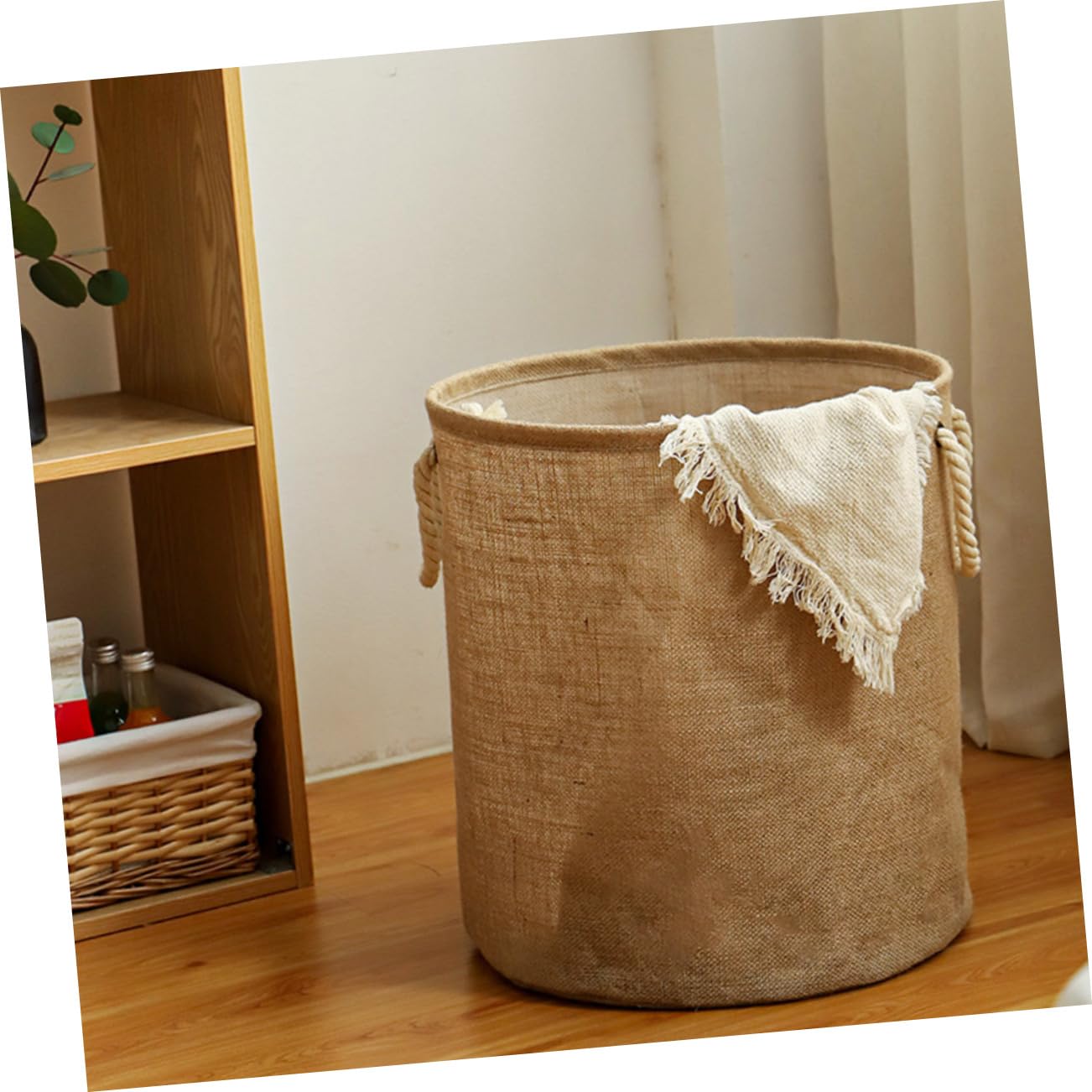 Schmutzwäschekorb Groß aus Jute und Baumwollseil Braun