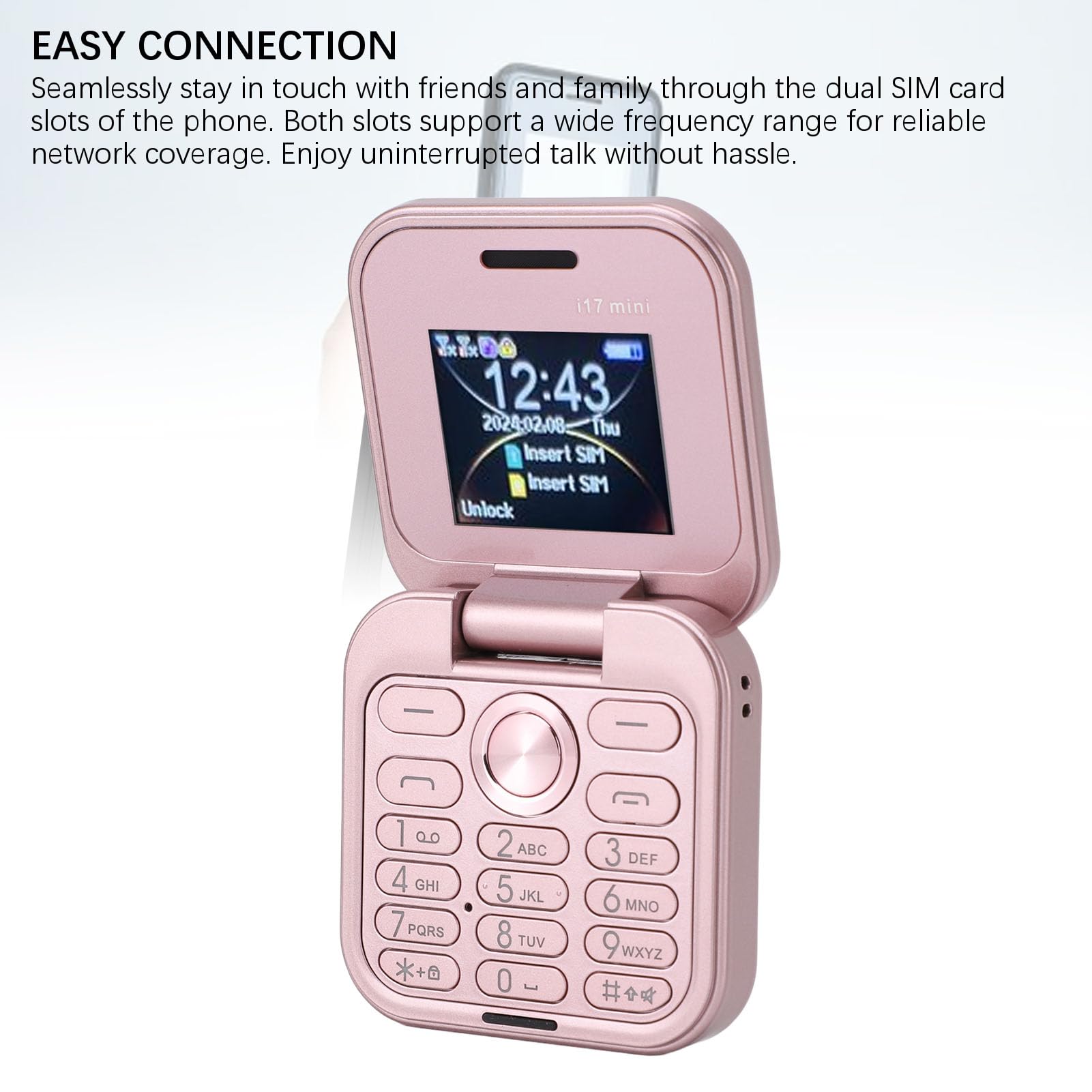 ASHATA Telefono cellulare 2G Flip Tiny, Dual Nano SIM GSM, torcia LED, radio FM, fotocamera posteriore, telefono cellulare più piccolo, per anziani (rosa)