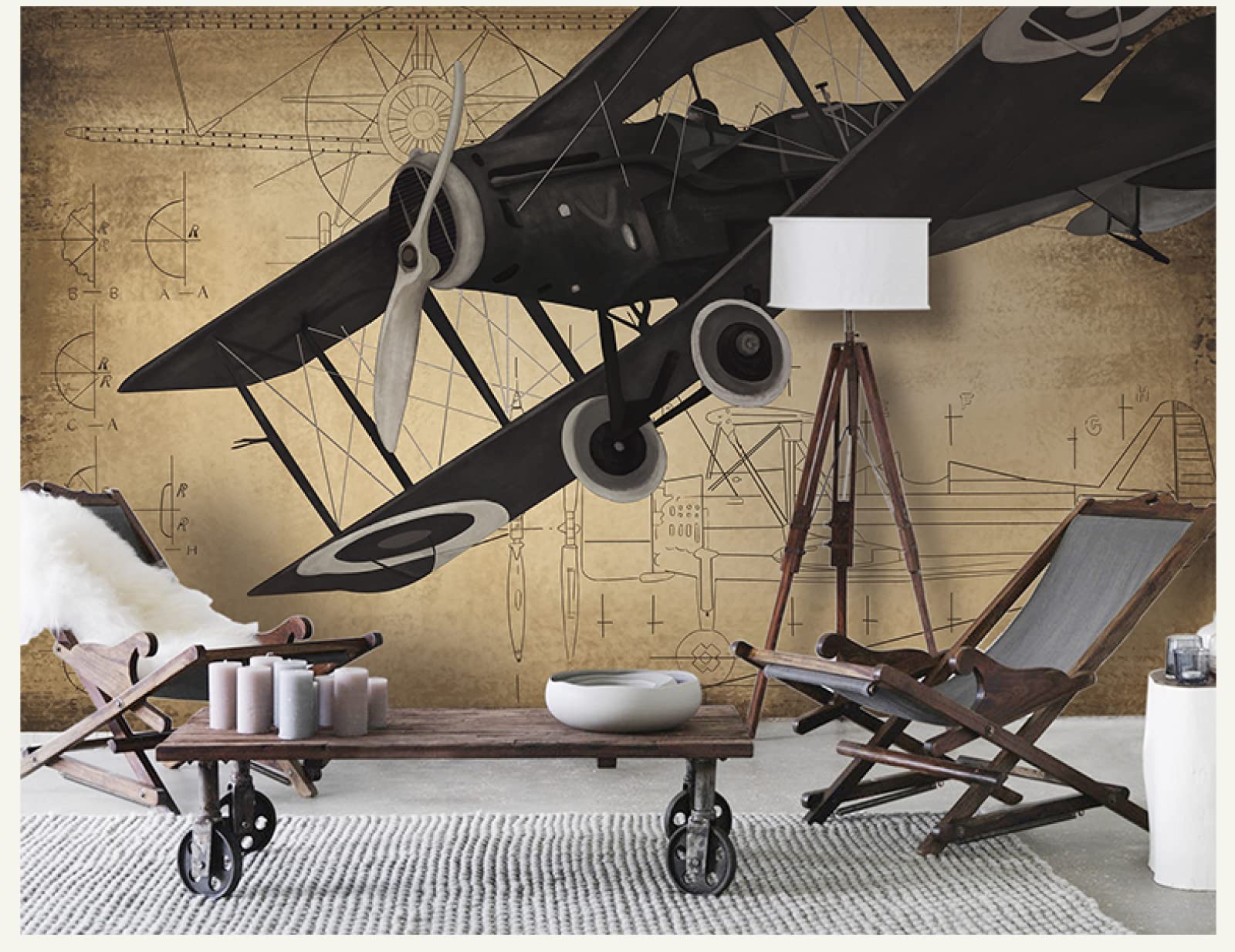 Papier peint avion 3D pour agrandir un salon et couvrir un grand mur