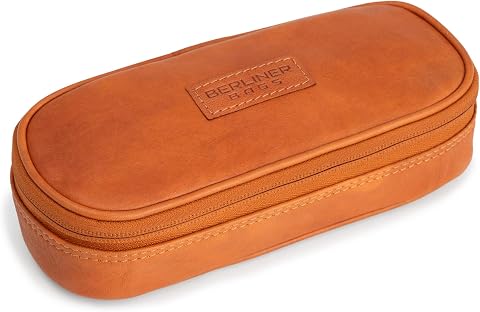 Berliner Bags Felix Estuche de Piel Auténtica para Lápices, Estuche Escolar y de Oficina con Cremallera YKK, Forro de Algodón y Bolsillo Interior – Marrón