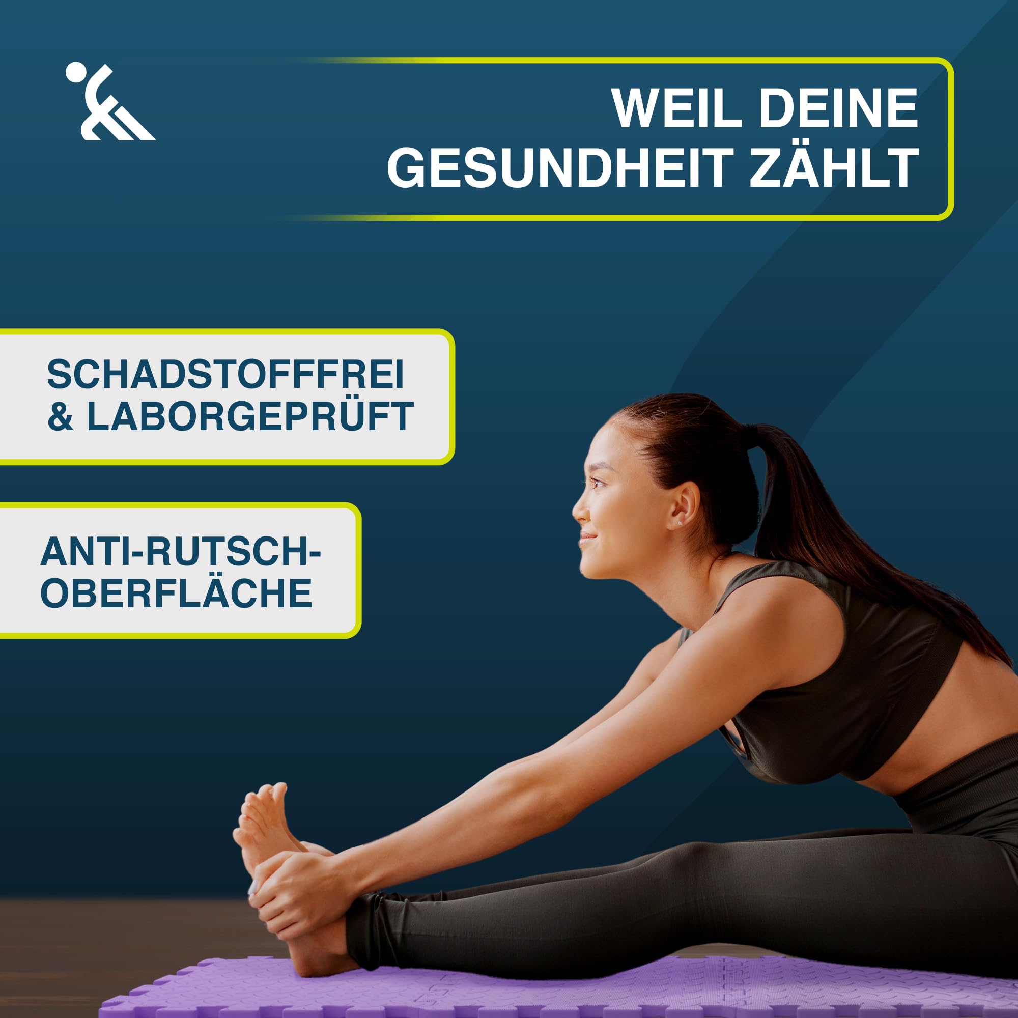 Bodenschutzmatte Fitness - 1,5qm Sportmatte für Laufband, Gym & Fitnessgeräte, Schalldämmung für optimalen Schutz im Homegym als Bodenmatte, rutschfest & Robust aus Eva Lila