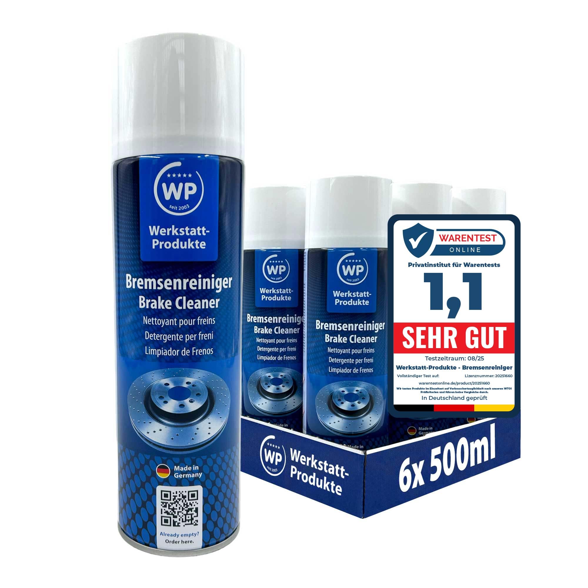 6x Bremsenreiniger 500ml WP Dosen original von Werkstatt-Produkte - Sprüht 360° in jeder Lage