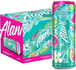 Alani Watermelon Wave, sugar free, low calorie energy drinks, 12 Fl Oz Cans (Pack of 12)
