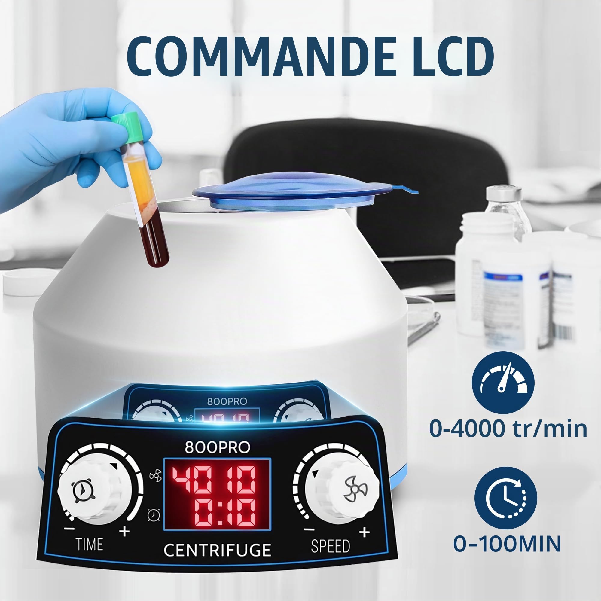 Centrifugeuse Laboratoire 6x15ml avec écran LCD, Centrifugeuse PRP Plasma 4000rpm, limite de 100min, 1953xg, pour le sang, le plasma, la pratique médicale-220V