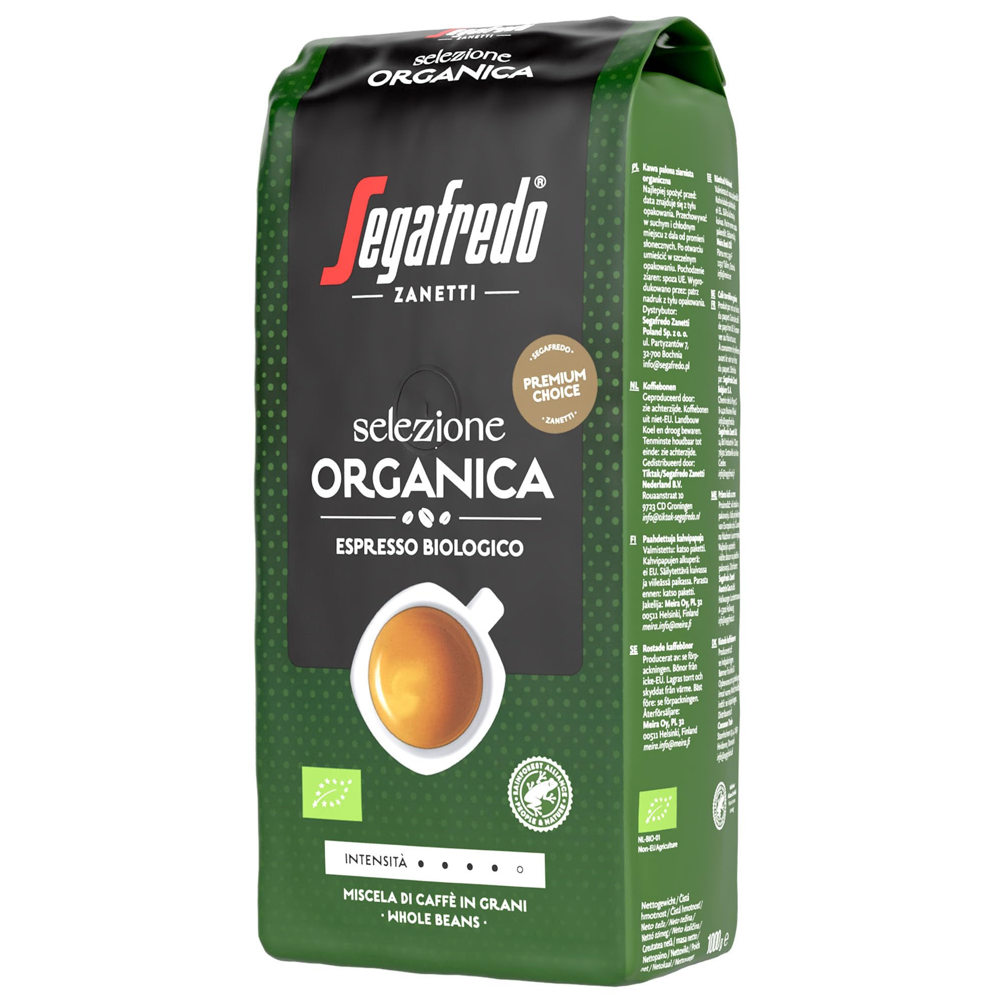 Segafredo Zanetti Selezione Organica – całe ziarna (opakowanie 1 kg) – nadaje się do wszystkich włoskich specjałów kawowych – ziarna kawy o średnim paleniu, czekoladzie i karmelu