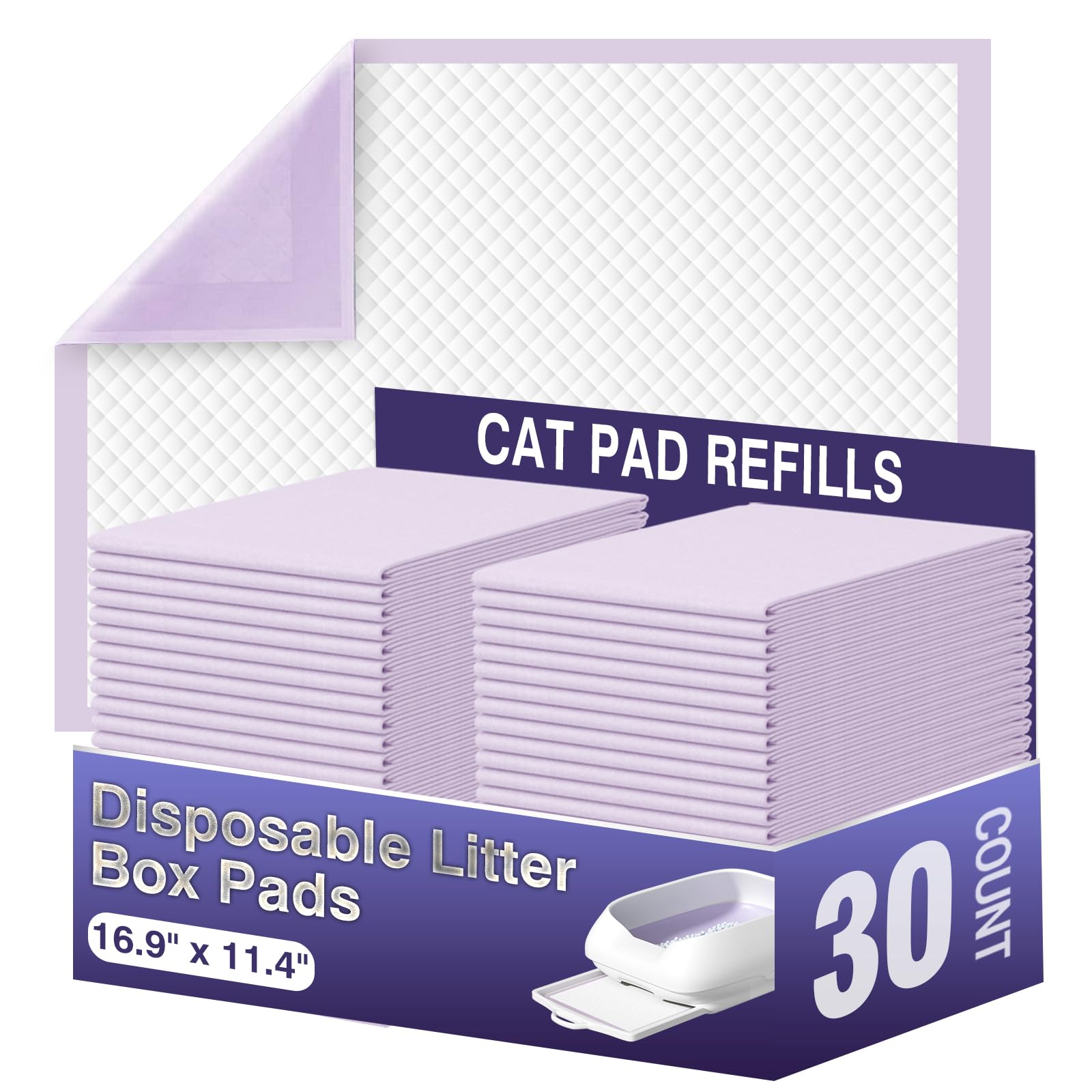 IMMCUTE Cat Pads 16.9" X 11.4", 30 Ct | Pee Pads for Cats | Thickened 6-Layer Super Absorbent Pads | Pee Pads for Tidy Cats Breeze Litter System | Cat Pee Pads