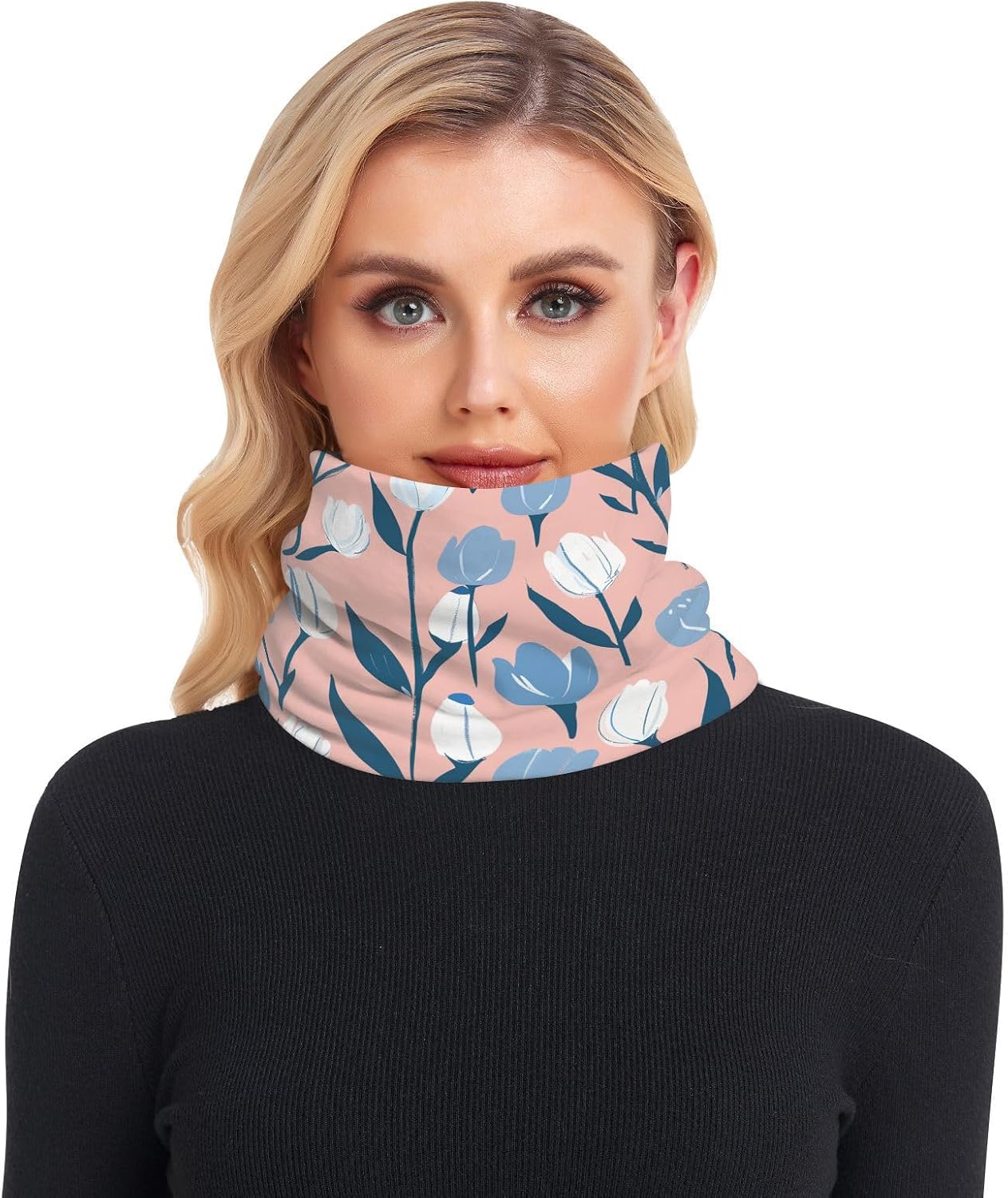 Blue and White Tulips Pastel Winter Neck Gaiters for Cold Weather Running Neck Gaiter Ski Tube Scarf Soft Thick for Men & Women