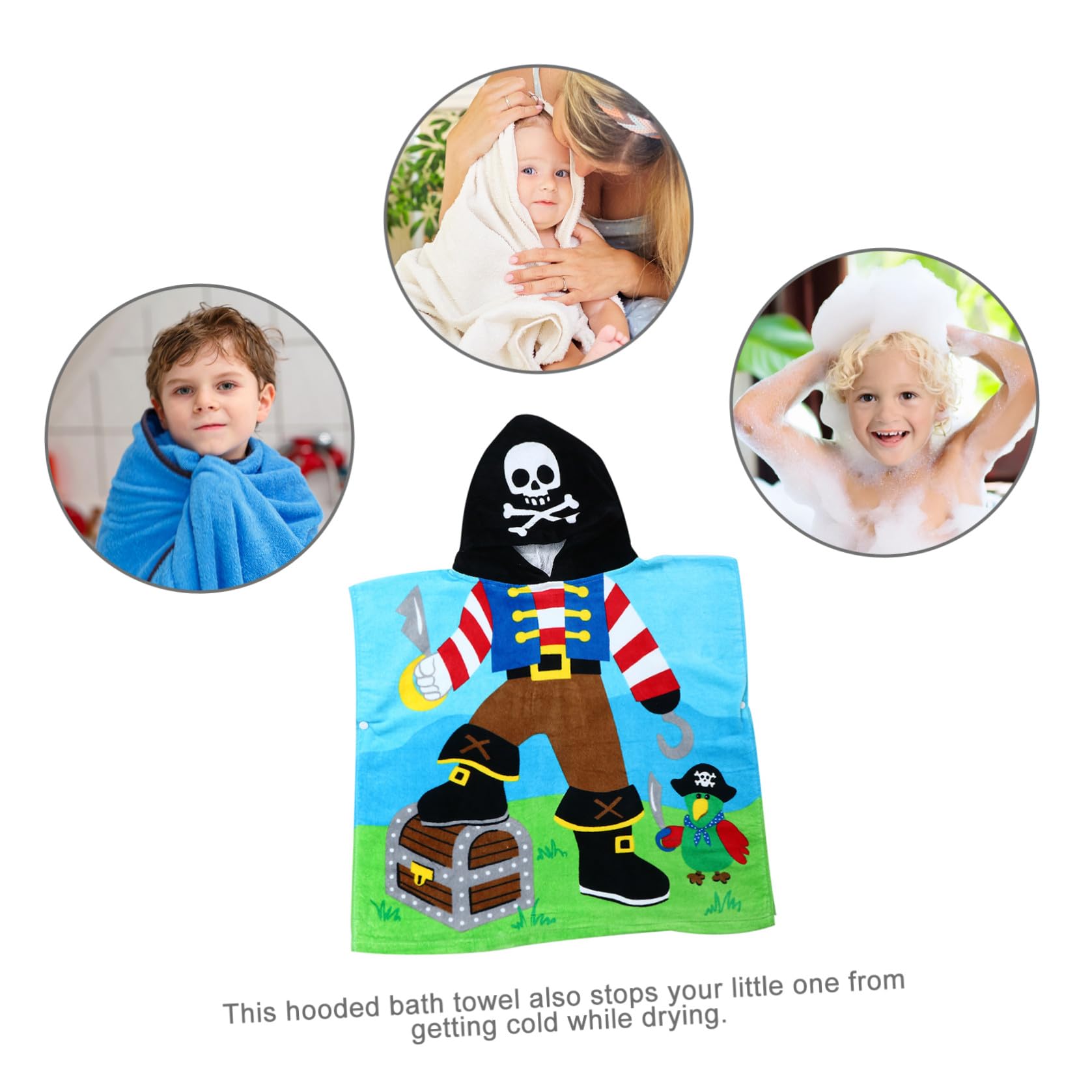 Baumwolle Kinderbademantel Piratenkapitän Design, mit Kapuze | Atmungsaktives Badetuch für Kinder, Weich und Waschbar, Trocknet Schnell, 1 Stück