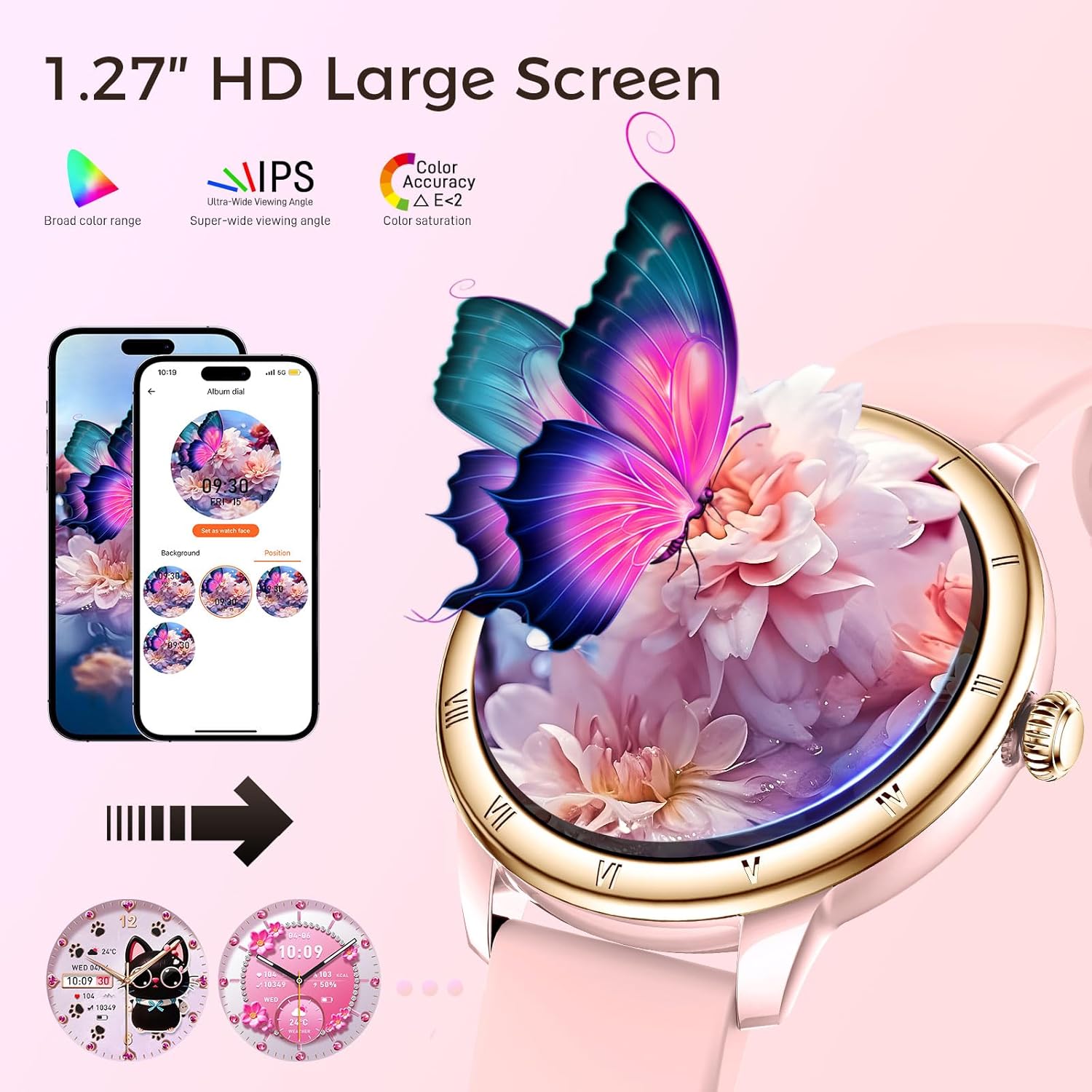 EIGIIS Android Smart Watches for Women 1.27" HD Roman Dial Sports Watches Activity Trackers with Heart Rate Sleep Monitor Smartwatch for iPhone Fitness Tracker Reloj Inteligente para Mujer Pink image 10 of 17 B0FDW9V4TM