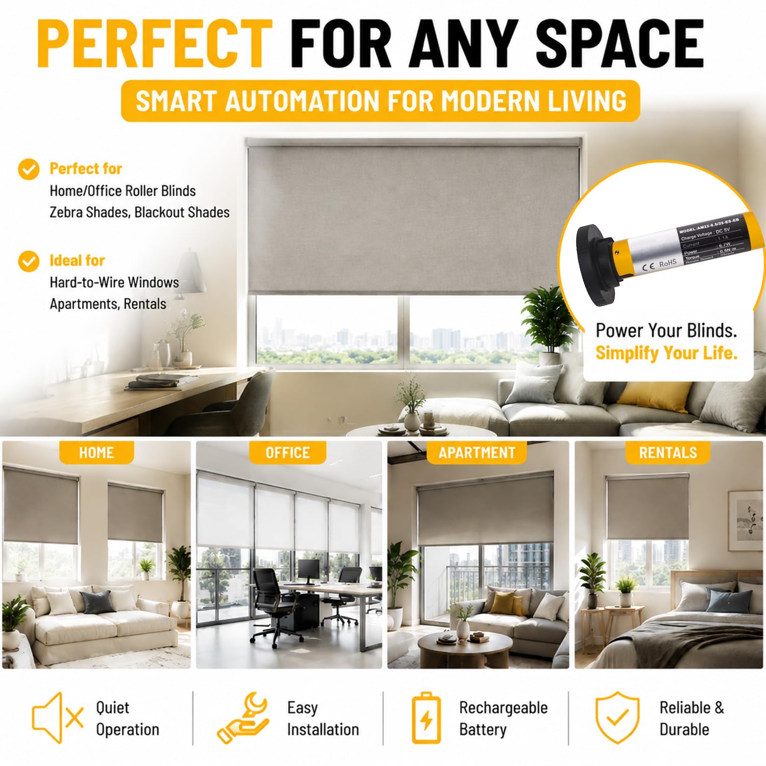 Motore intelligente Bluetooth per tende a rullo, compatibile con tubo da 32 mm, funziona con Alexa/Google Home, silenzioso e potente, installazione fai da te, nessun hub richiesto