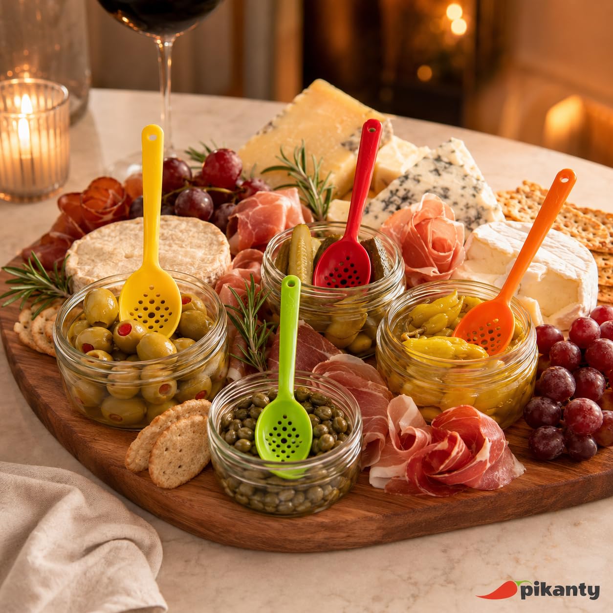 Juego de 4 cucharas de oliva y pepinillos de 7 pulgadas, pequeños utensilios de servir ranurados para tarros, perfectos para aceitunas, encurtidos, alcaparras, remolachas en escabeche, pepperoncini