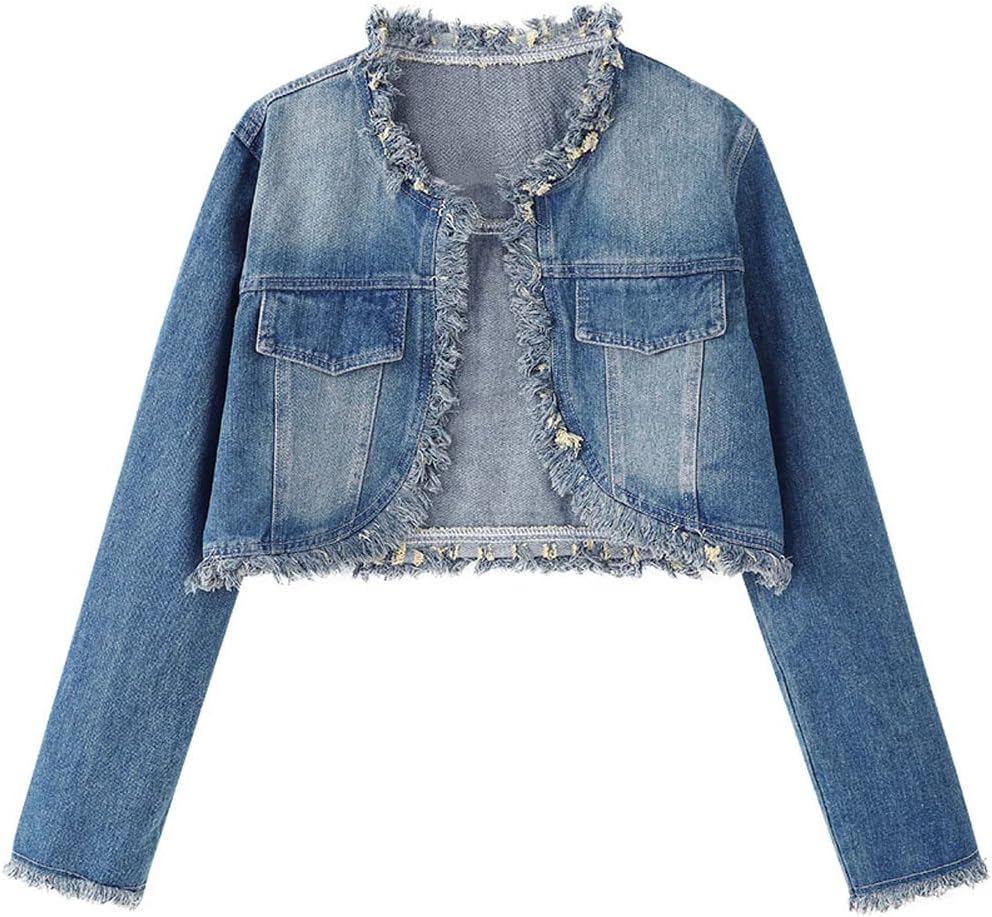 Women's Vintage Blue Long Sleeve Shrug Cardigan Open Front Cropped Bolero