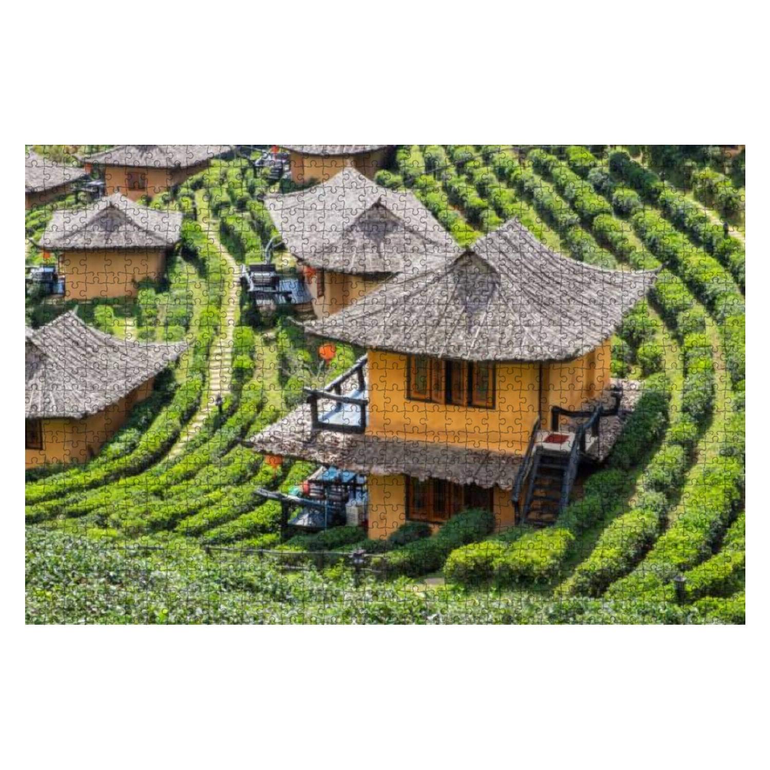 Wooden Puzzle 1000 Pieces Viewpoint Resort Earth House in Tea Plantation at lee Wine ban RAK Jigsaw Puzzles for Children or Adults Educational Toys Decompression Game