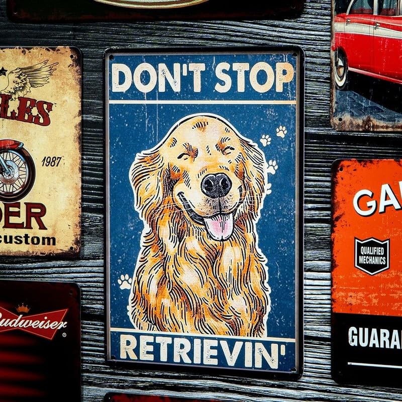 Image of Eazywagon Decorative Retro Metal Signs Wall Plate - 12x8 Inch (Don't Stop Retrievin) | Weatherproof Vintage Metal Sign Plate for Cafe, Home, Bar, Garage | Decorative Wall Hanging Sign Board