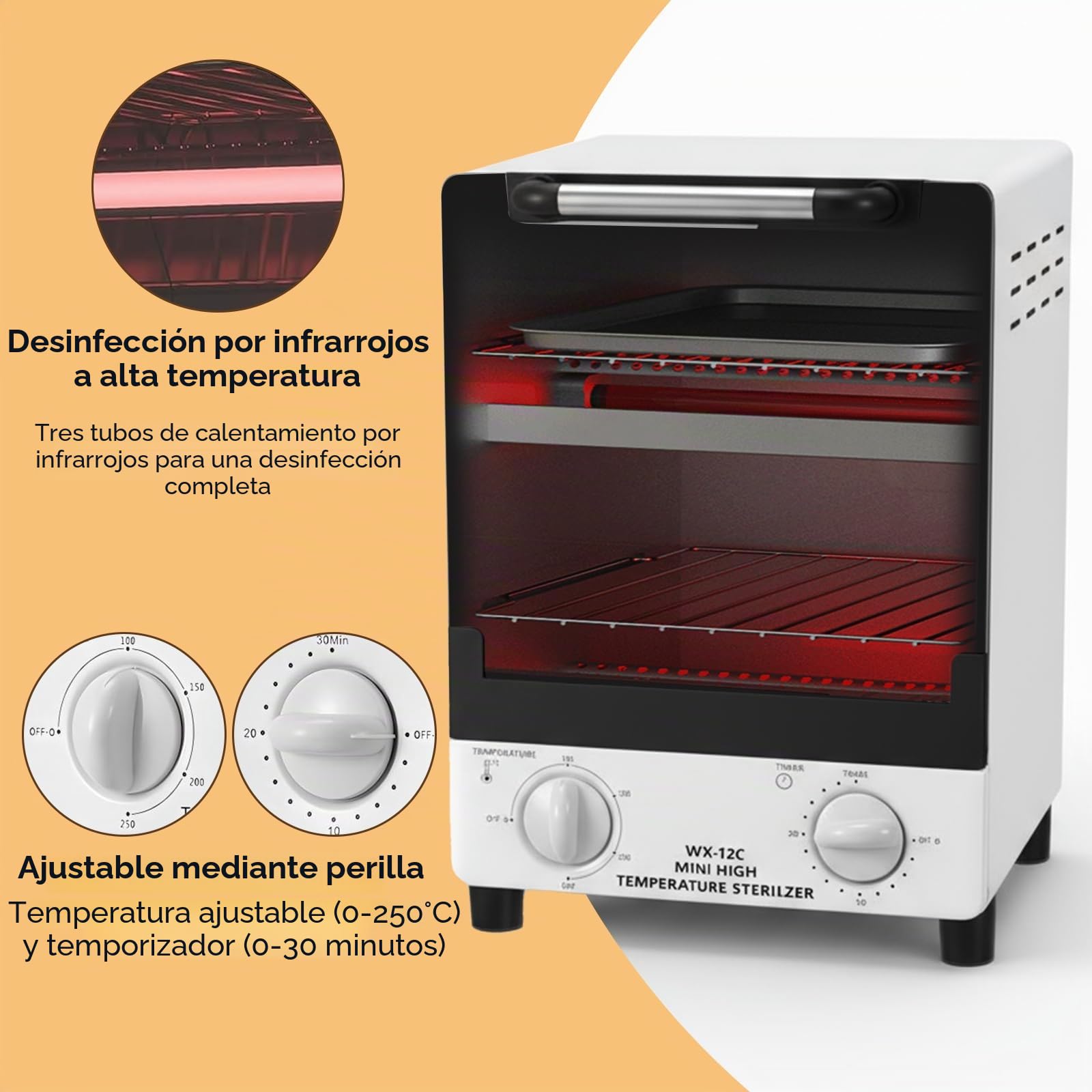 Esterilizador de alta temperatura, esterilizador de calor seco de 12L, esterilizadores de herramientas con control de temperatura y temporizador,con bandeja para peluquerías, spas y estudios de uñas