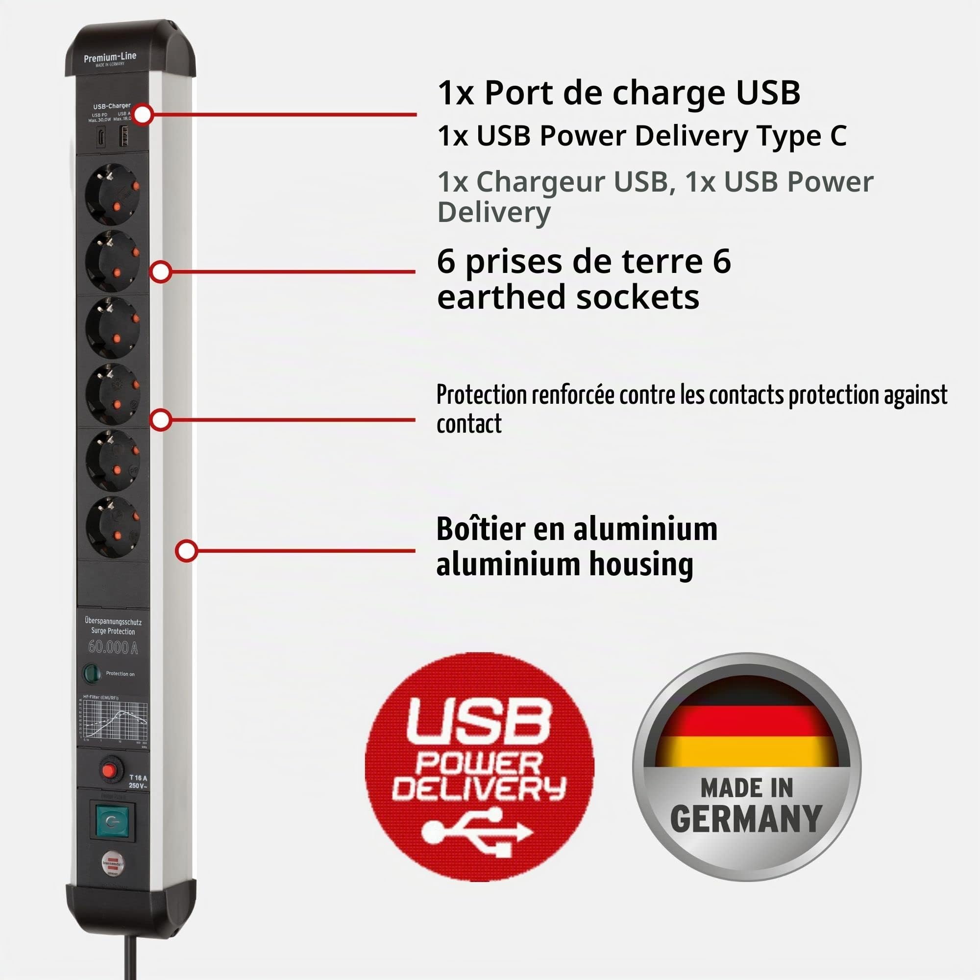 Brennenstuhl 1391010620 parafoudre-multiprise Argent-Noir Schutzkontakt 1 pc(s)