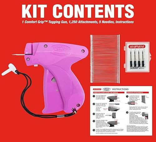 Miniatura 2 de Amram Pistola de etiquetado de ropa, accesorio de etiqueta de precio de modelo Comfort Grip, el kit incluye etiquetador estándar morado, 1,250 púas
