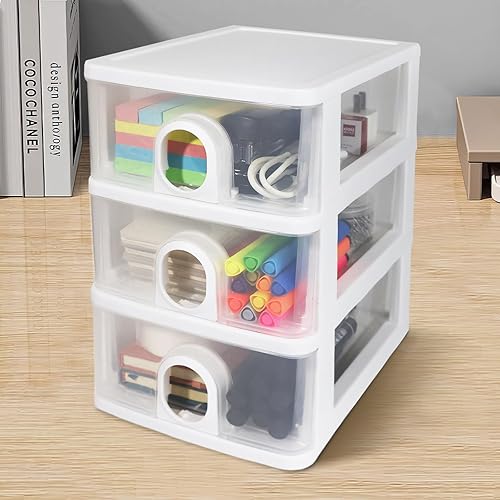 Miniatura 7 de DETEIN Cajones de almacenamiento de escritorio, organizador de escritorio con cajones, 2 cajones organizadores, cajones de plástico transparente