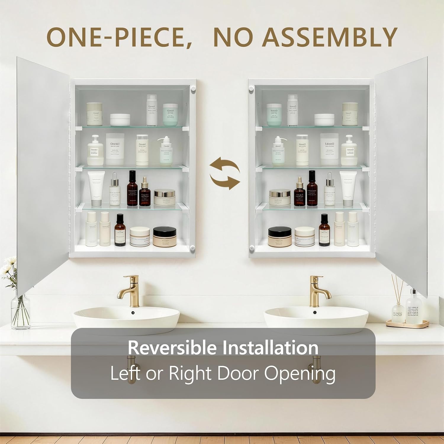 22"x30" Frameless Bathroom Medicine Cabinet, Rectangular Beveled Frameless Mirror Cabinet,Recess Or Surface Mount Installation