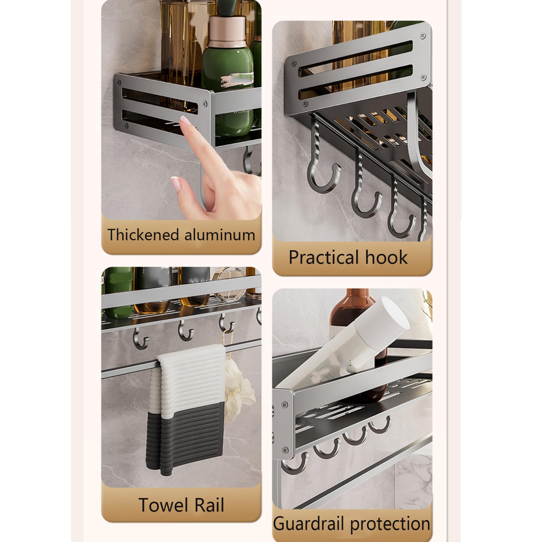 Estantes Ducha Adhesivos Paquete estantes Ducha montados en la Pared sin Perforaciones Organizador baño Gran Capacidad, Estante Almacenamiento Canasta Ducha con Ganchos,Gray c,50CM