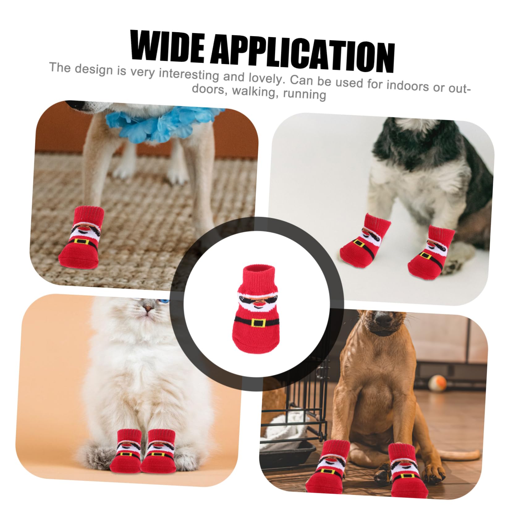 GANAZONO 4Pcs Christmas Dog Socks Breathable Paw Protectors for Dogs Cozy Washable Pet Socks for Indoor Outdoor Use Cute Holiday Design