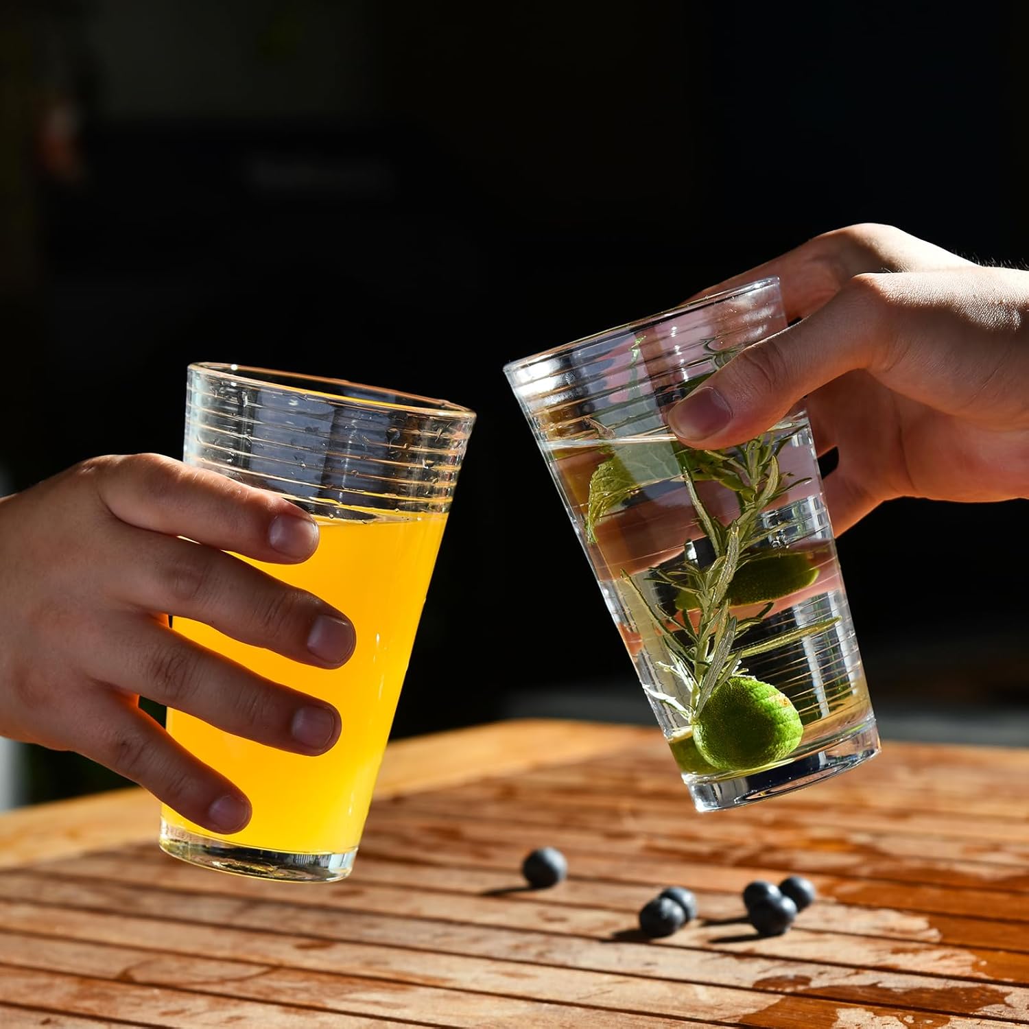 ALINK 16 oz Drinking Glasses, Set of 6 Highball Glasses, Ribbed Glassware Glass Cups, Water Glasses for Beer, Iced Coffee Cups, Cocktail Glasses, Wine, Iced Tea, Dishwasher Safe - Image 8