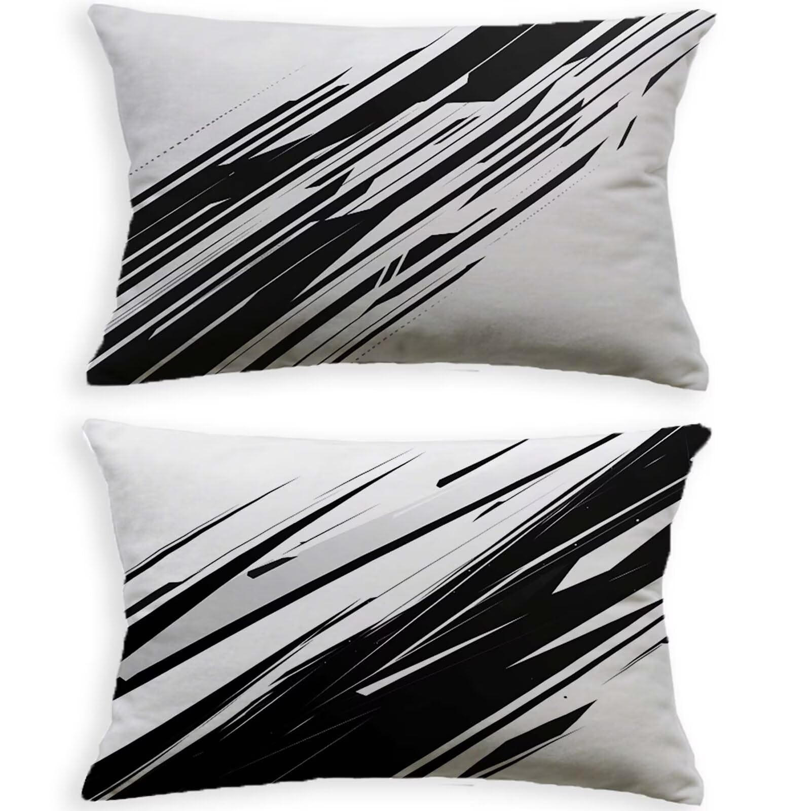 Housse de coussin noir et blanc 80x100cm grand format rectangulaire en velours doux
