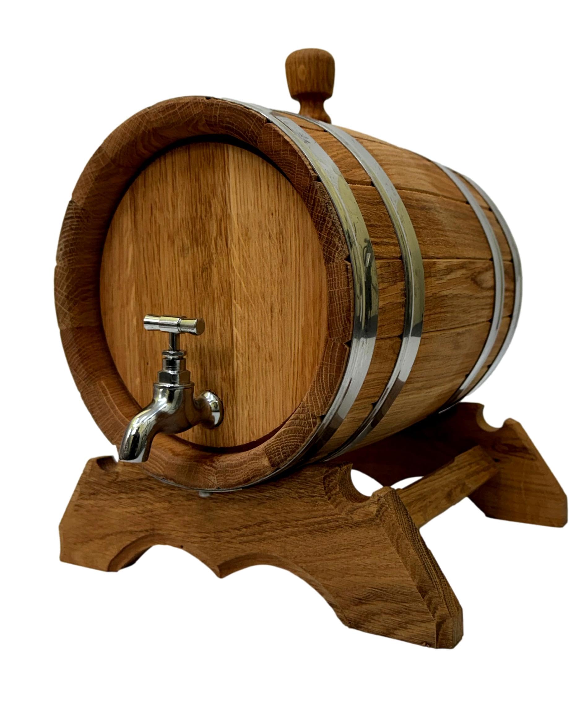 Wooden World - Barril de madera de roble con grifo sobre soporte - Barril para vino, whisky, brandy - 6 litros