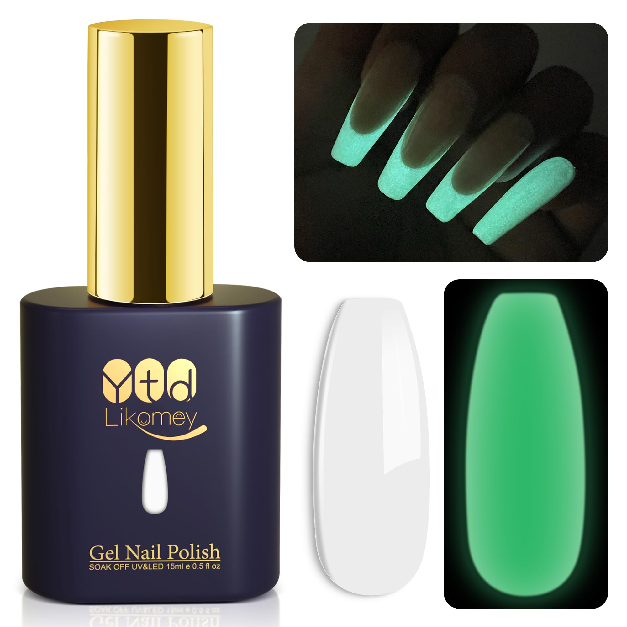 YTD Likomey Glow in the Dark Gel Nail Polish,15ml White Green Luminous Glow Effect UV Nails Gel,Fluorescent Bright Neon Shiny Salon Home DIY Summer UV