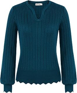 Sponsored Ad - GRACE KARIN Womens Long Sleeve Scalloped Sweater Hollowed-Out Textured Knitwear