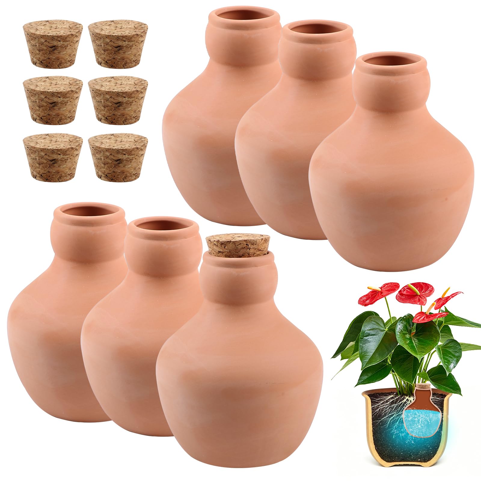EXLECO 6 Ollas Terre Cuite à Enterrer avec Bouchon, OYA Arrosage 540ml