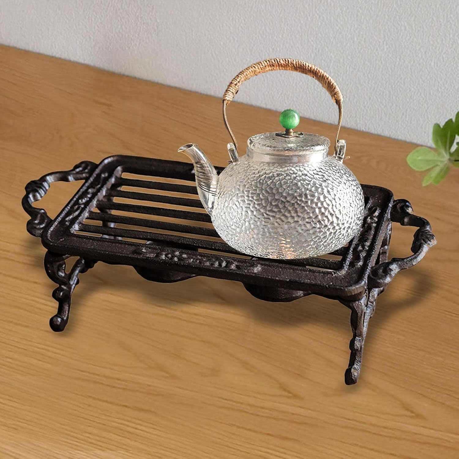 Yajuyi Iron Teapot Warmer Stand for Heating Milk Tea Soup Mug Kettle Warmer Tealight Holder, Style A