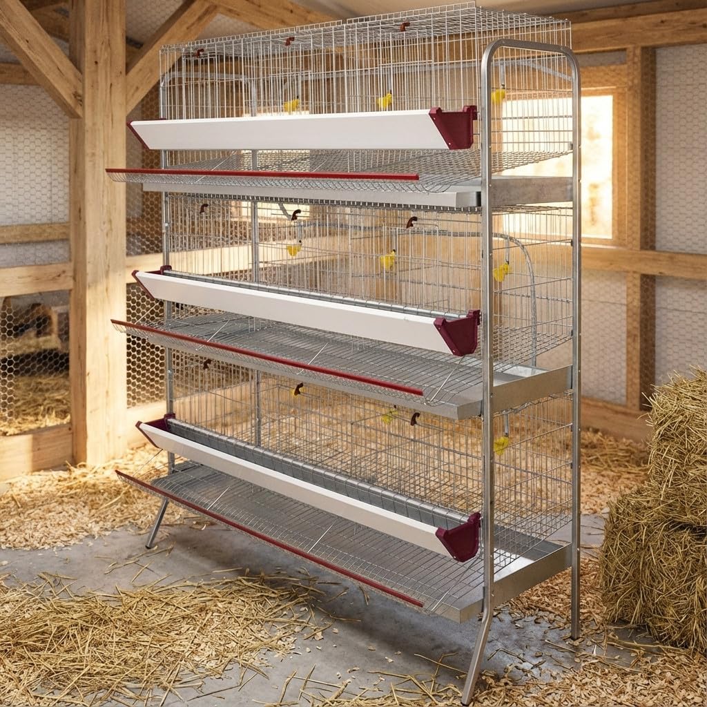 Suinga - Batteria GALLINAS PONTORI 9 reparti. Capacità 45 galline. Dimensioni: 154 x 70 x 185 cm. Include: protezione anti-spreco. Mangiatoia realizzata in lamiera laccata.