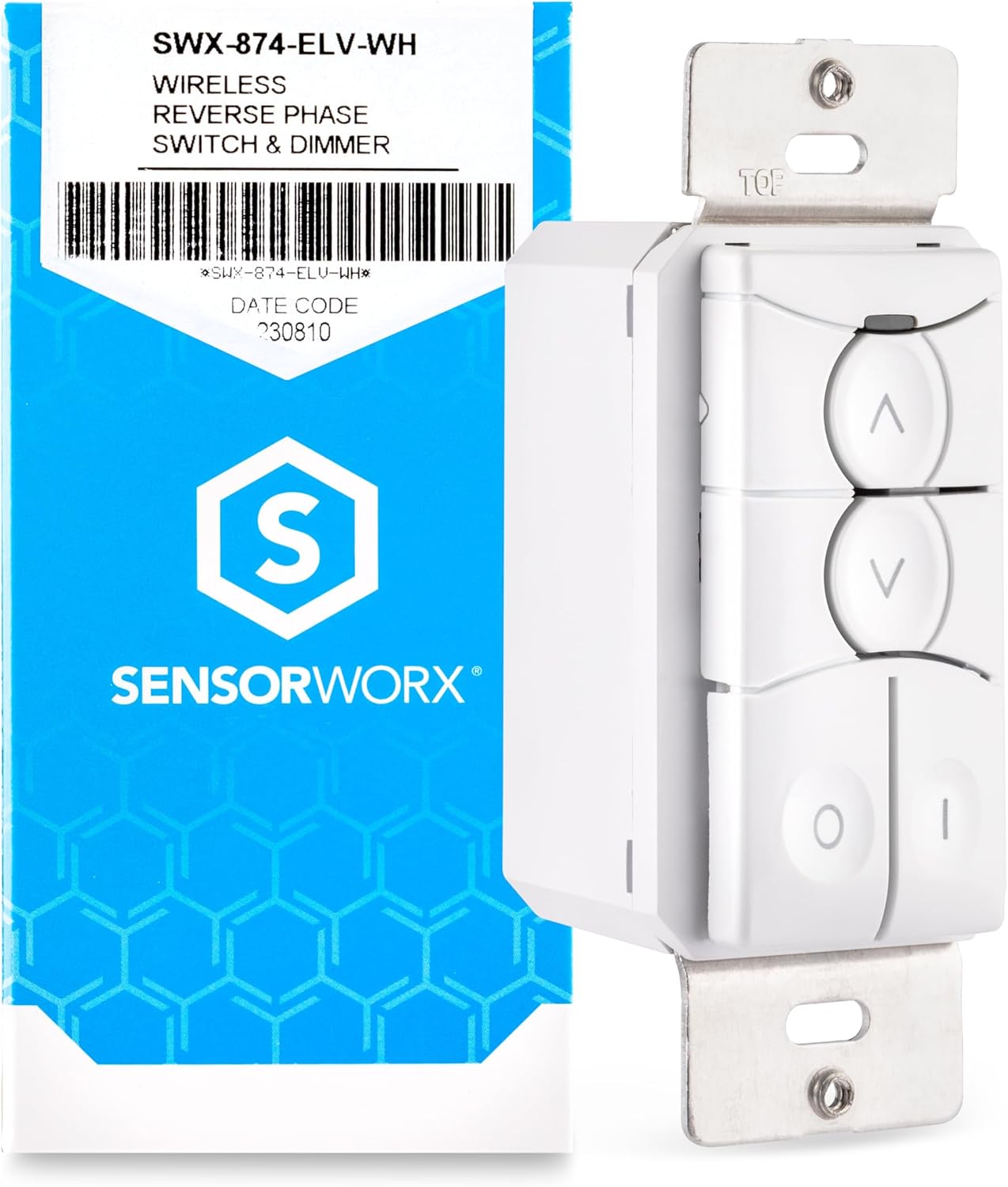 Wireless Phase Dimmer Switch and Load Controller, SWX-874-ELV-WH, Links 50 Remote Sensors and Switches, Line Powered, 120V, White, Made in USA