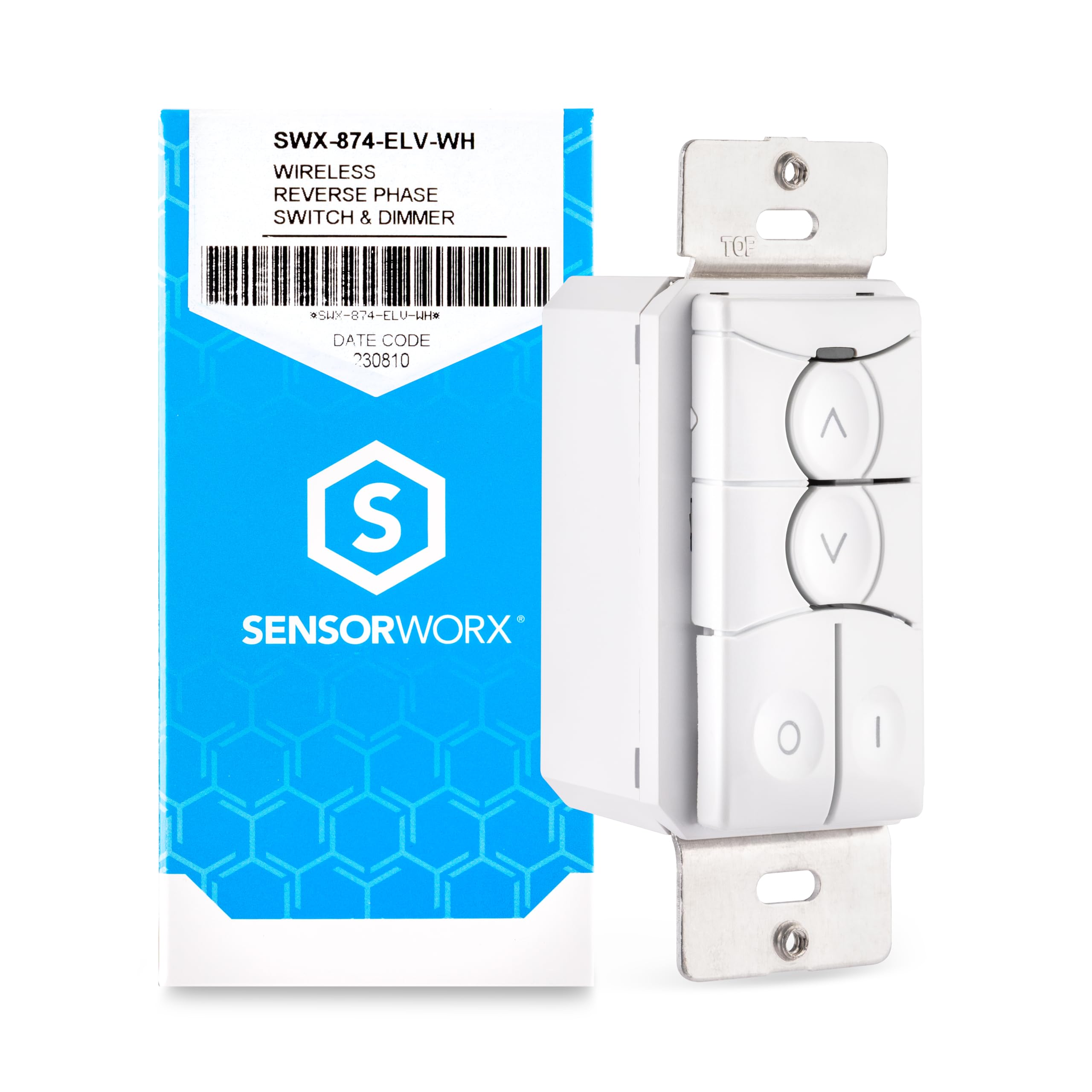 SENSORWORX SWX-874-ELV-WH Sensor Light Switch Dimmer (0-10v) in White - Dimmer Light Switch with Phase Dimming Load Controller, Links Up to 30 Wireless Devices