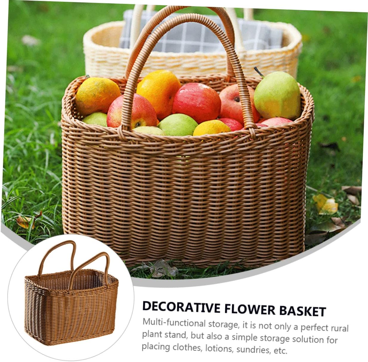 1pc Woven Flower Basket Decorative Storage for Home Picnic and Gardening Elegant Retro Design Material